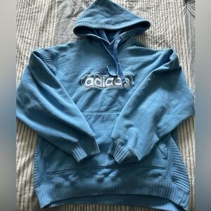 Vintage Adidas Hoodie Baby Blue Unisex Medium